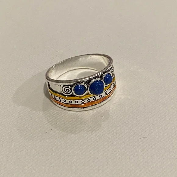Lapis lazuli mixed metal boho vintage style ring size 9 - Picture 3 of 3